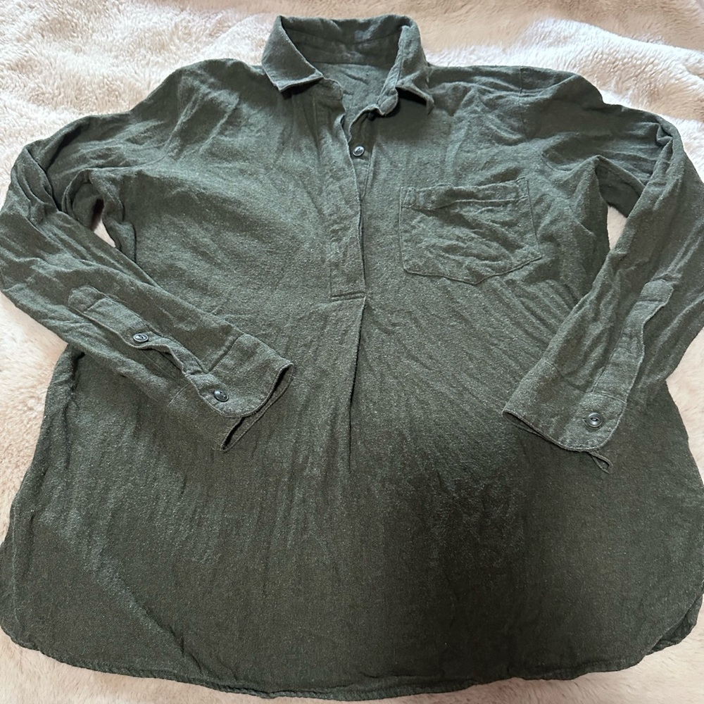 J Crew Flannel Olive Green Button-Up Shirt S